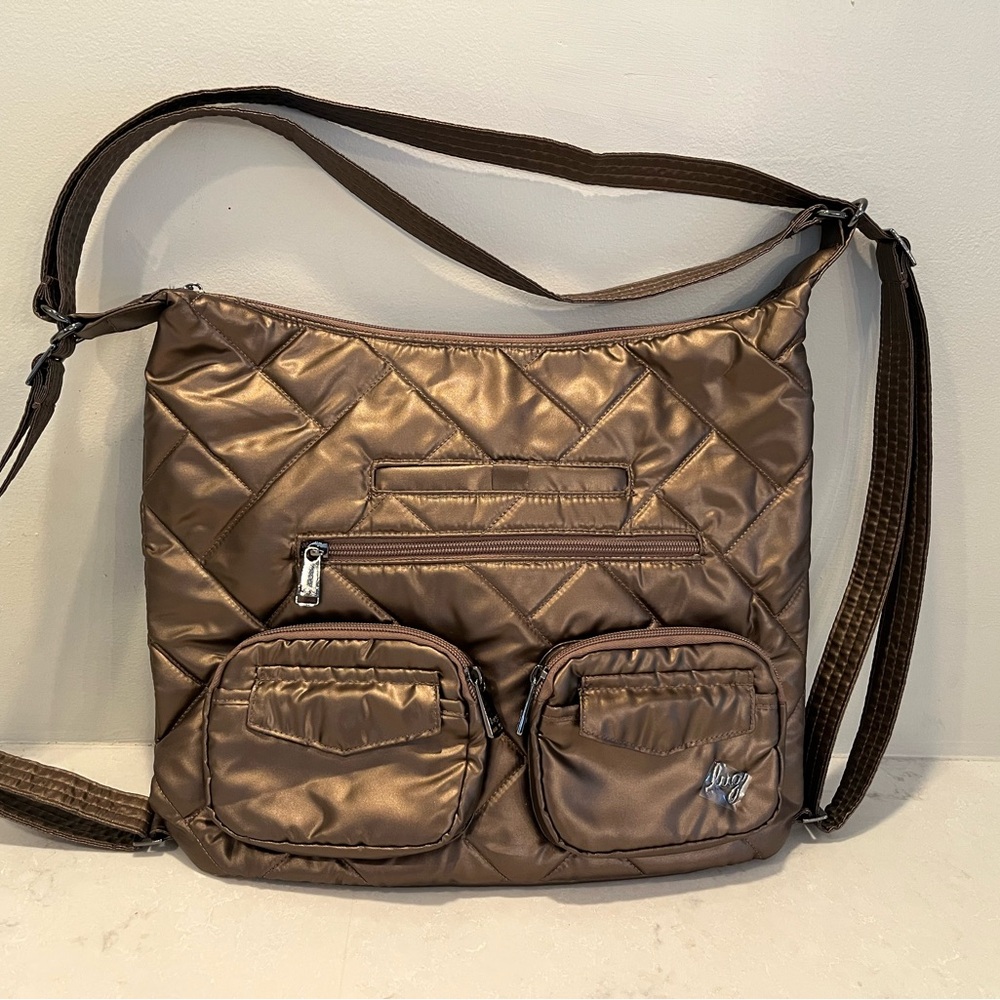 Lug- Shiny Brown Quilted Crossbody Bag